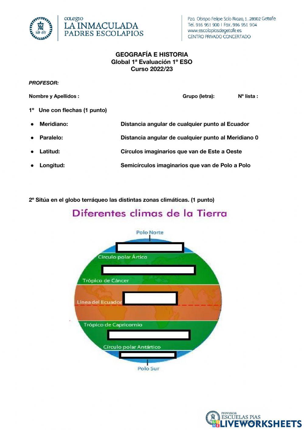 Examen sociales 1º eso adaptado