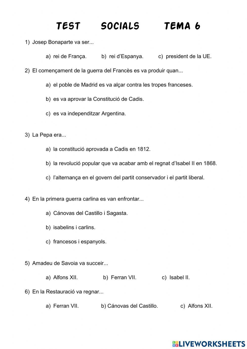Test Història. Tema 6
