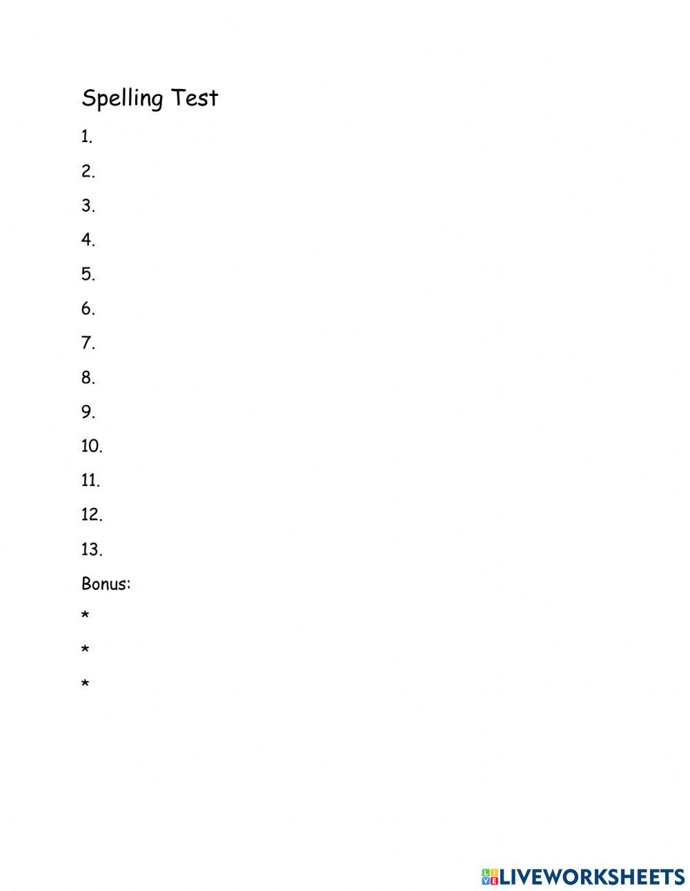Spelling Test November 18, 2022