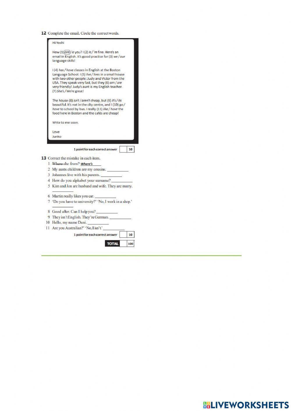 Headway elementary unit 1 test