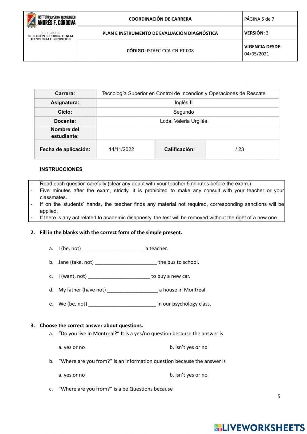 Diagnostico Inglés II