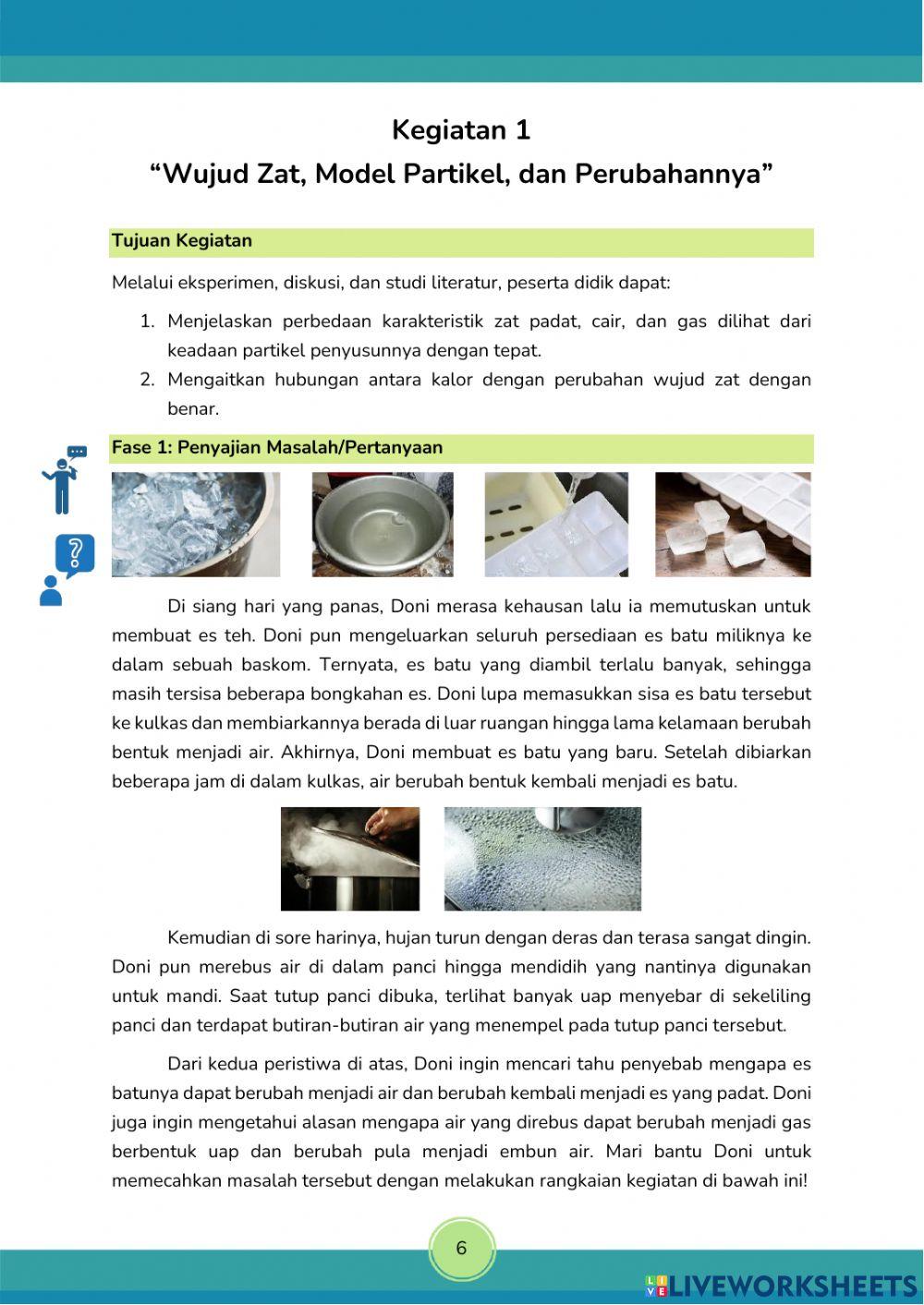 Wujud Zat, Model Partikel, dan Perubahannya Kegiatan 1 (Part 1)