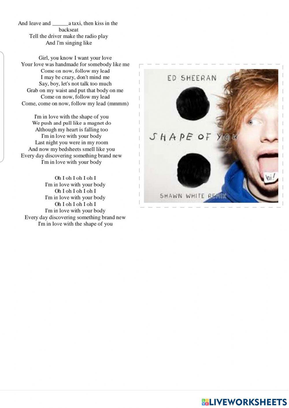 Shape of you- ed sheeran phrasal verbs