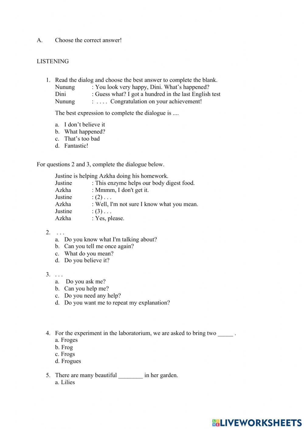 Soal PAS bahasa inggris kls 8