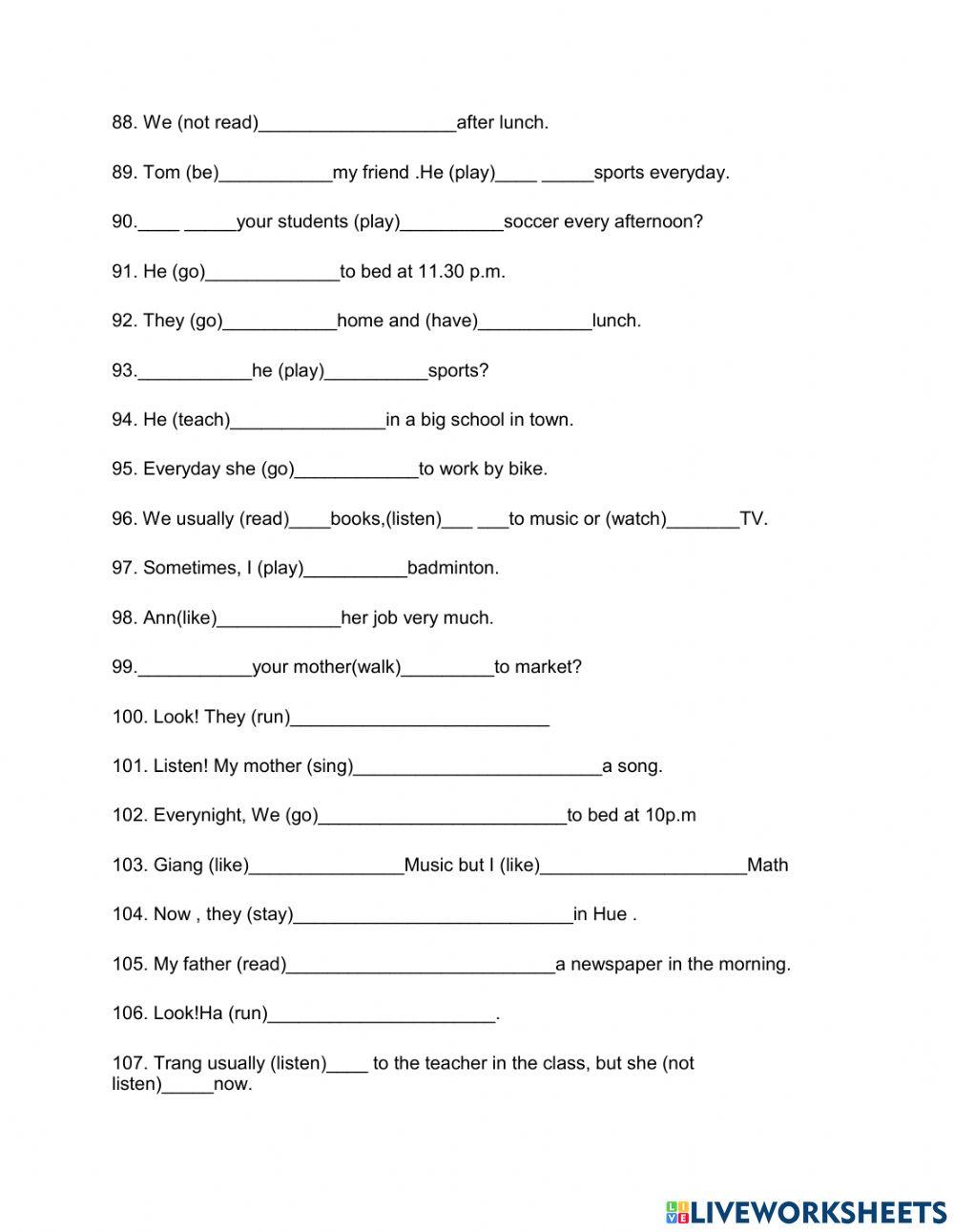 Bài tập tổng hợp hiện tại đơn, hiện tại tiếp diễn