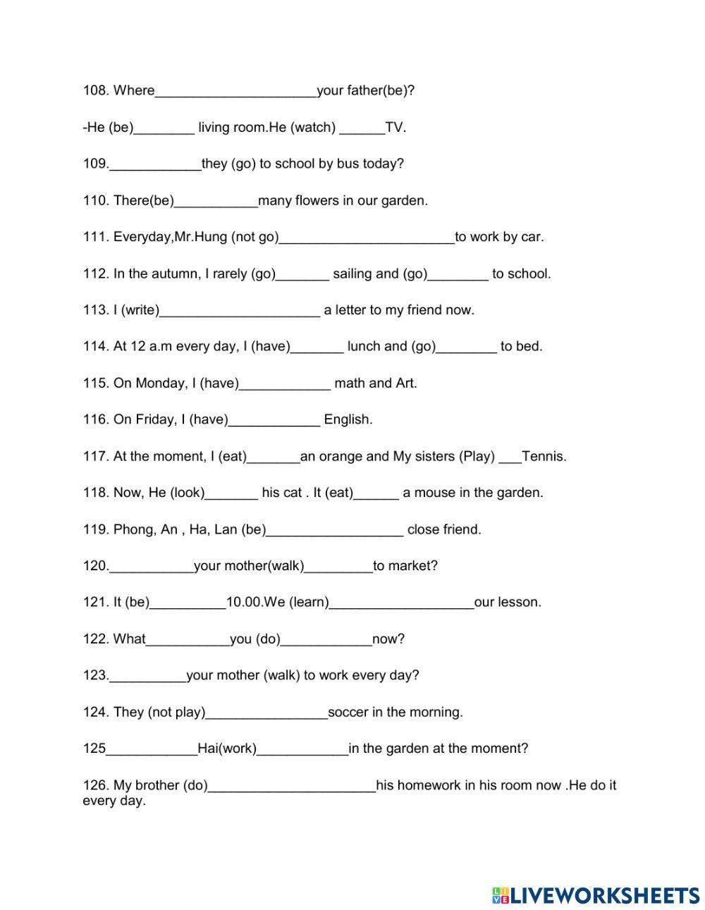 Bài tập tổng hợp hiện tại đơn, hiện tại tiếp diễn