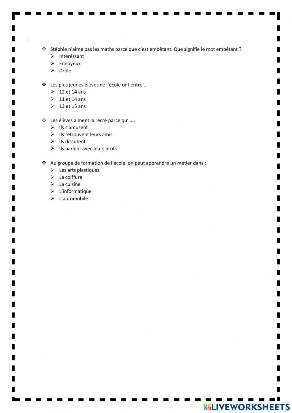 Compréhension orale: Le collège