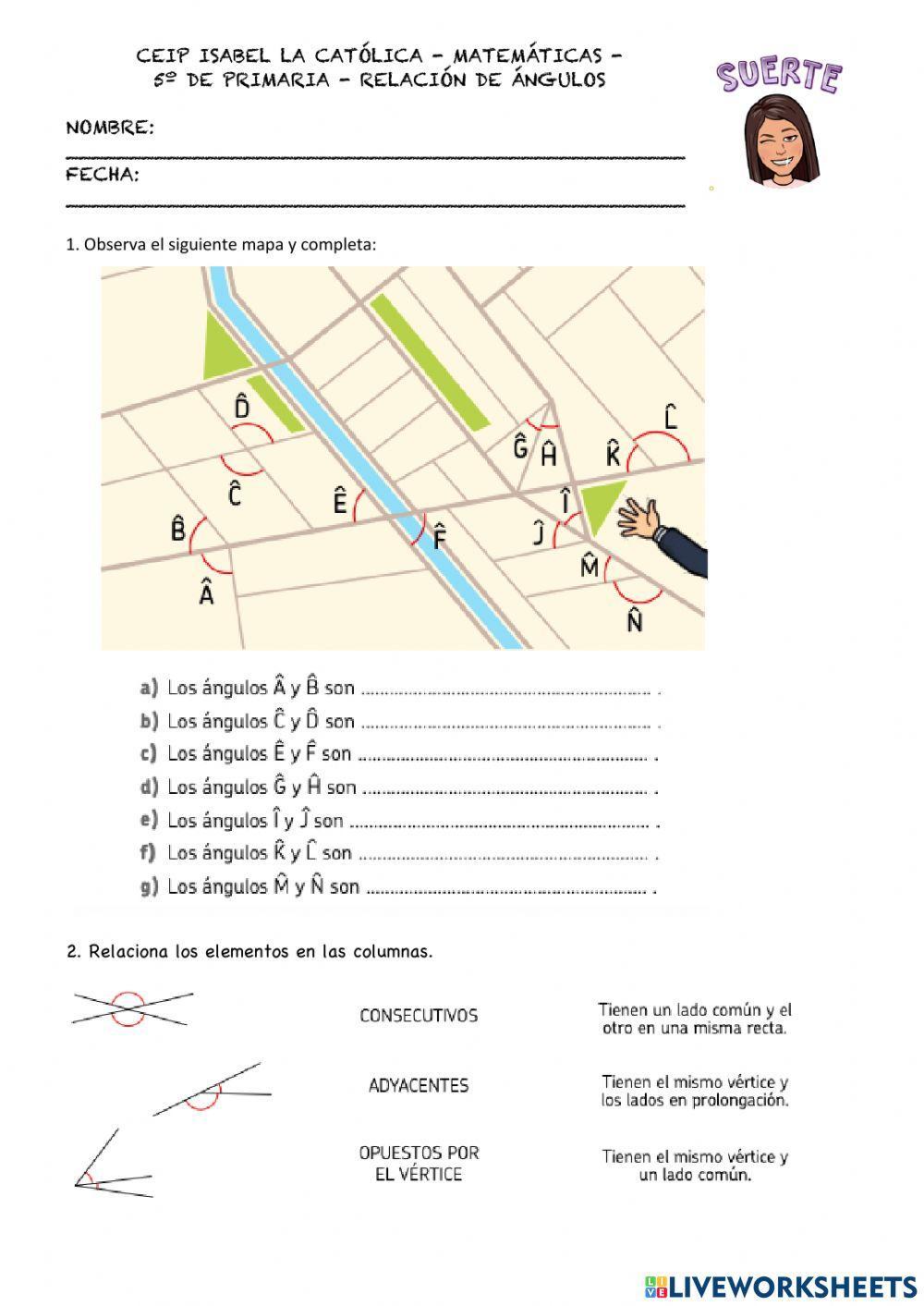 Ángulos adyacentes, consecutivos y opuestos al ángulo