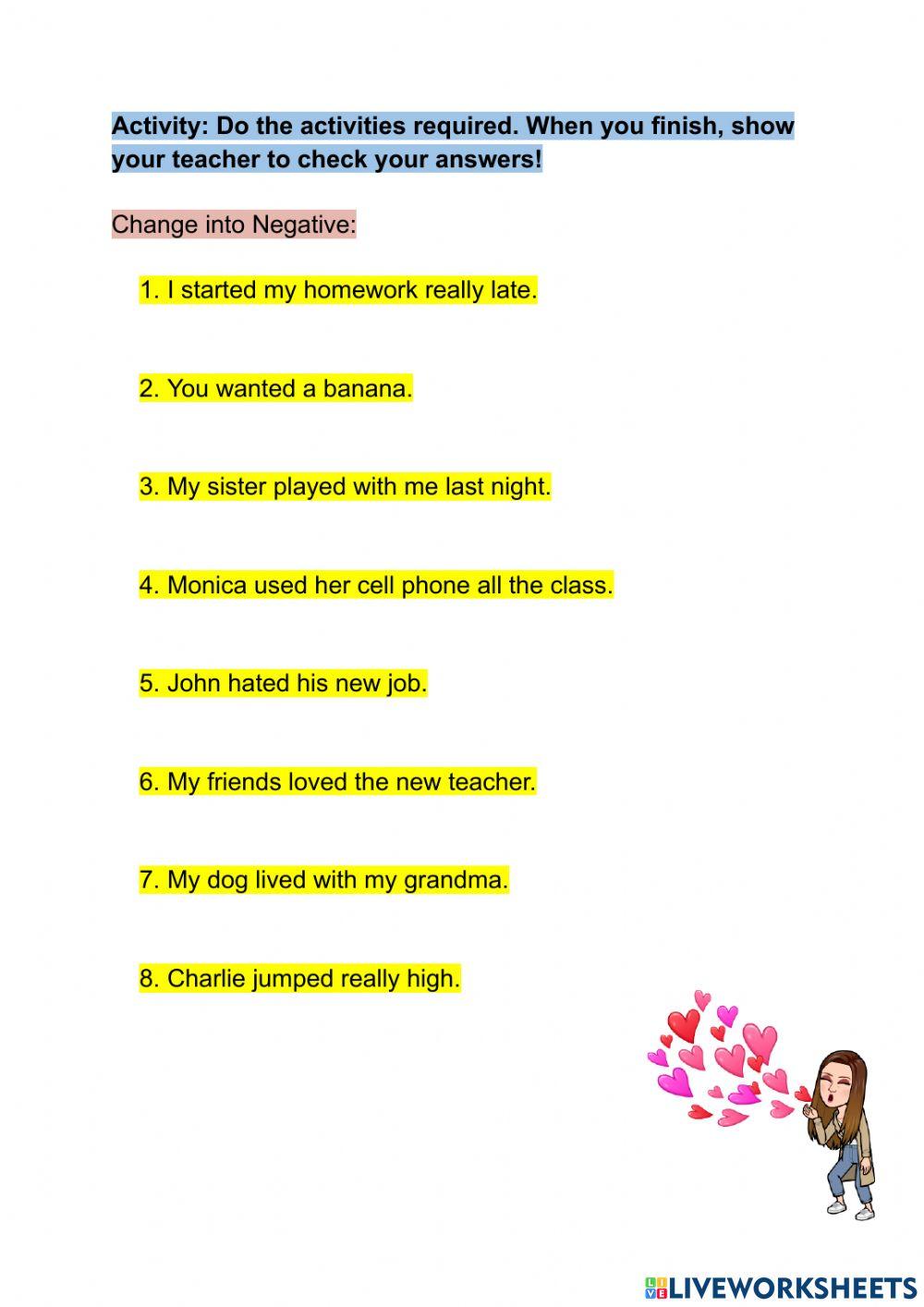 REGULAR VERBS - negative sentences