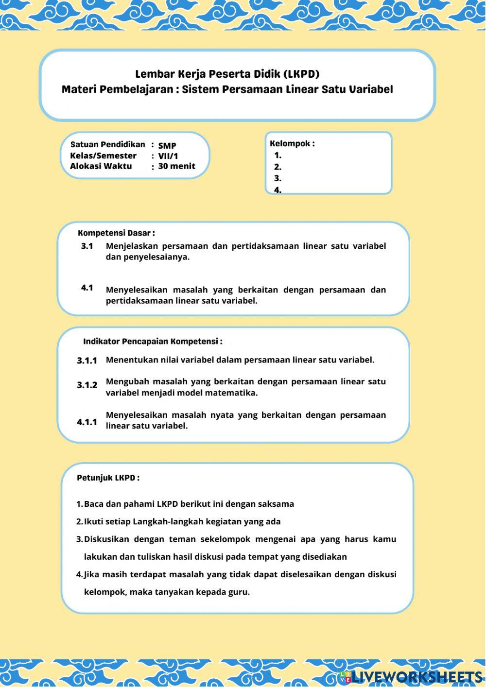 Persamaan Linear Satu Variabel