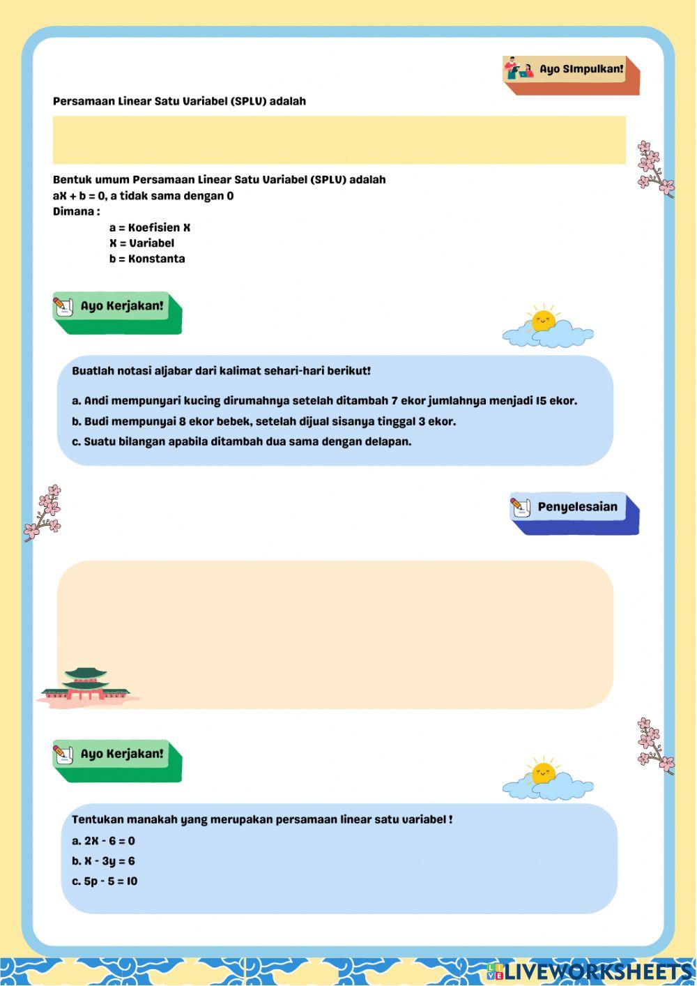 Persamaan Linear Satu Variabel