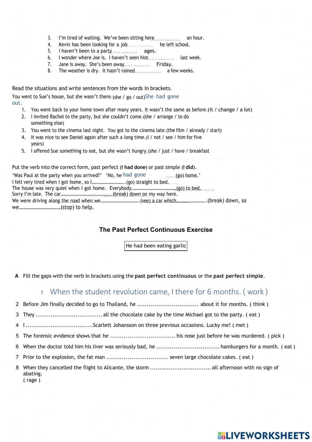 Ficha Present Perfect and Perfect Continuous forms