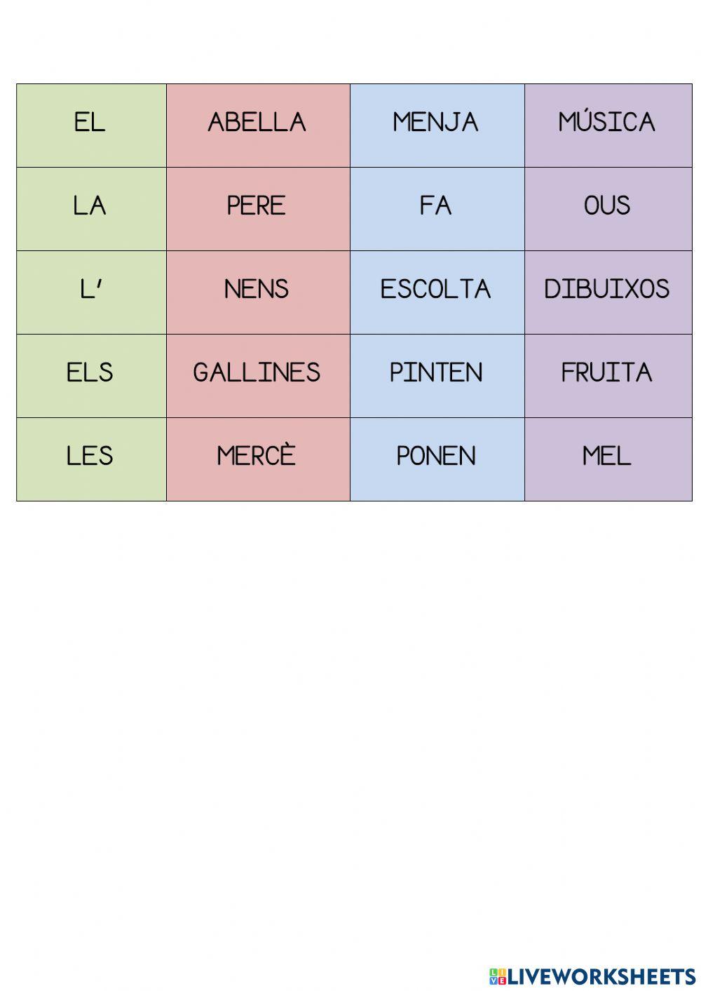 Relaciona les paraules per a construir frases