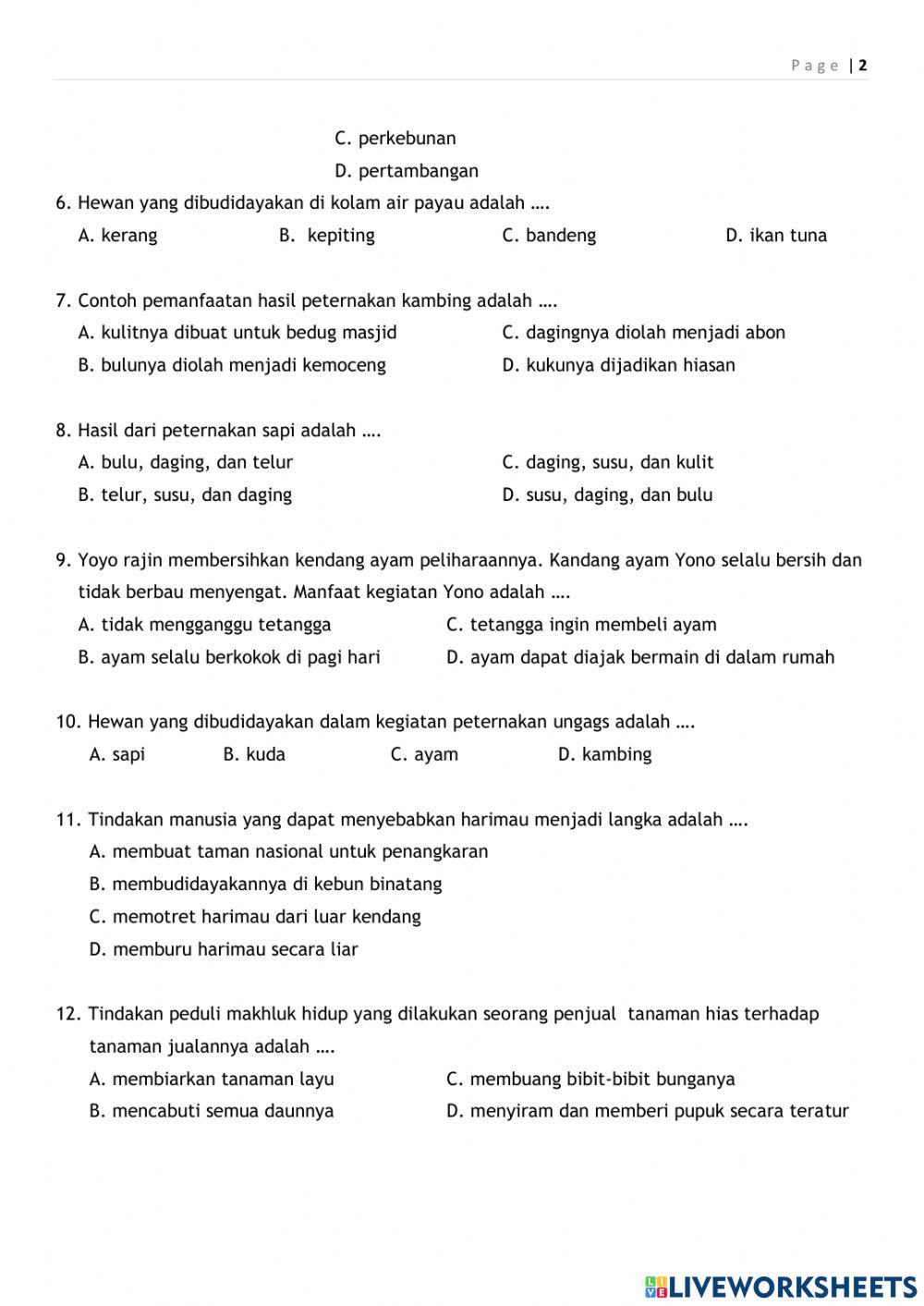 Ulangan harian ips kelas 4 tema 3