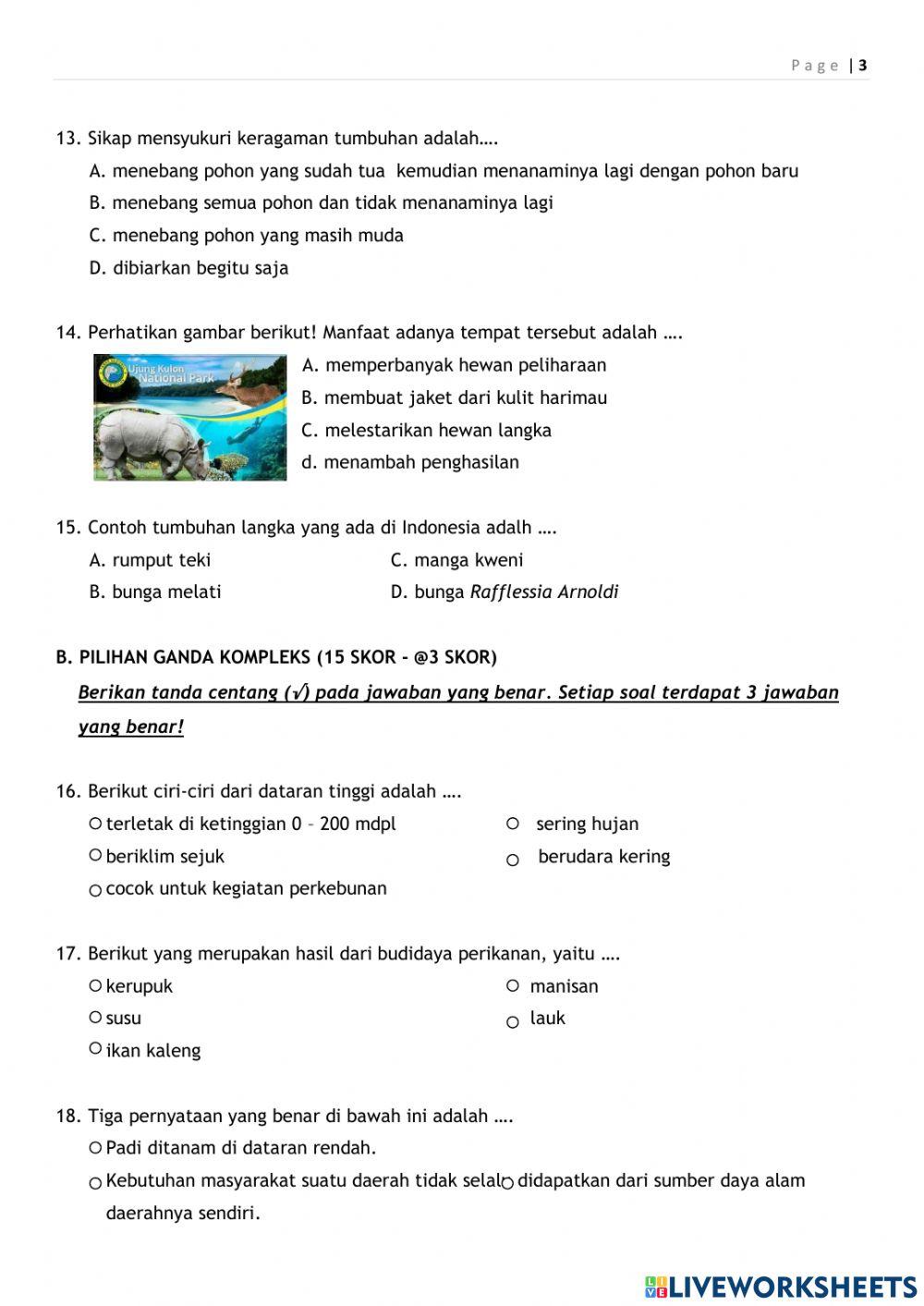 Ulangan harian ips kelas 4 tema 3