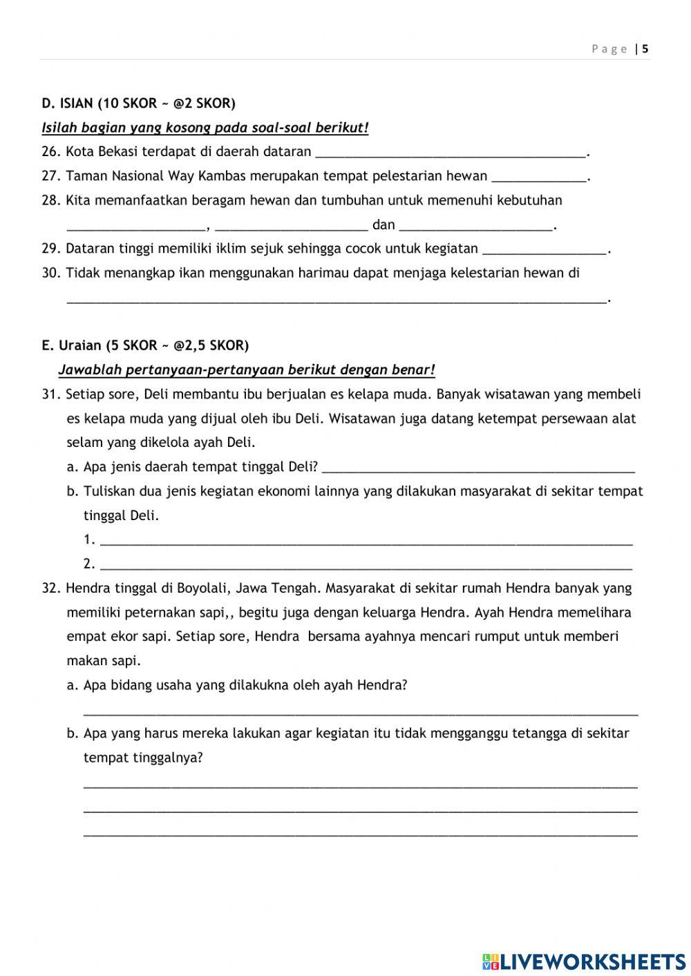 Ulangan harian ips kelas 4 tema 3