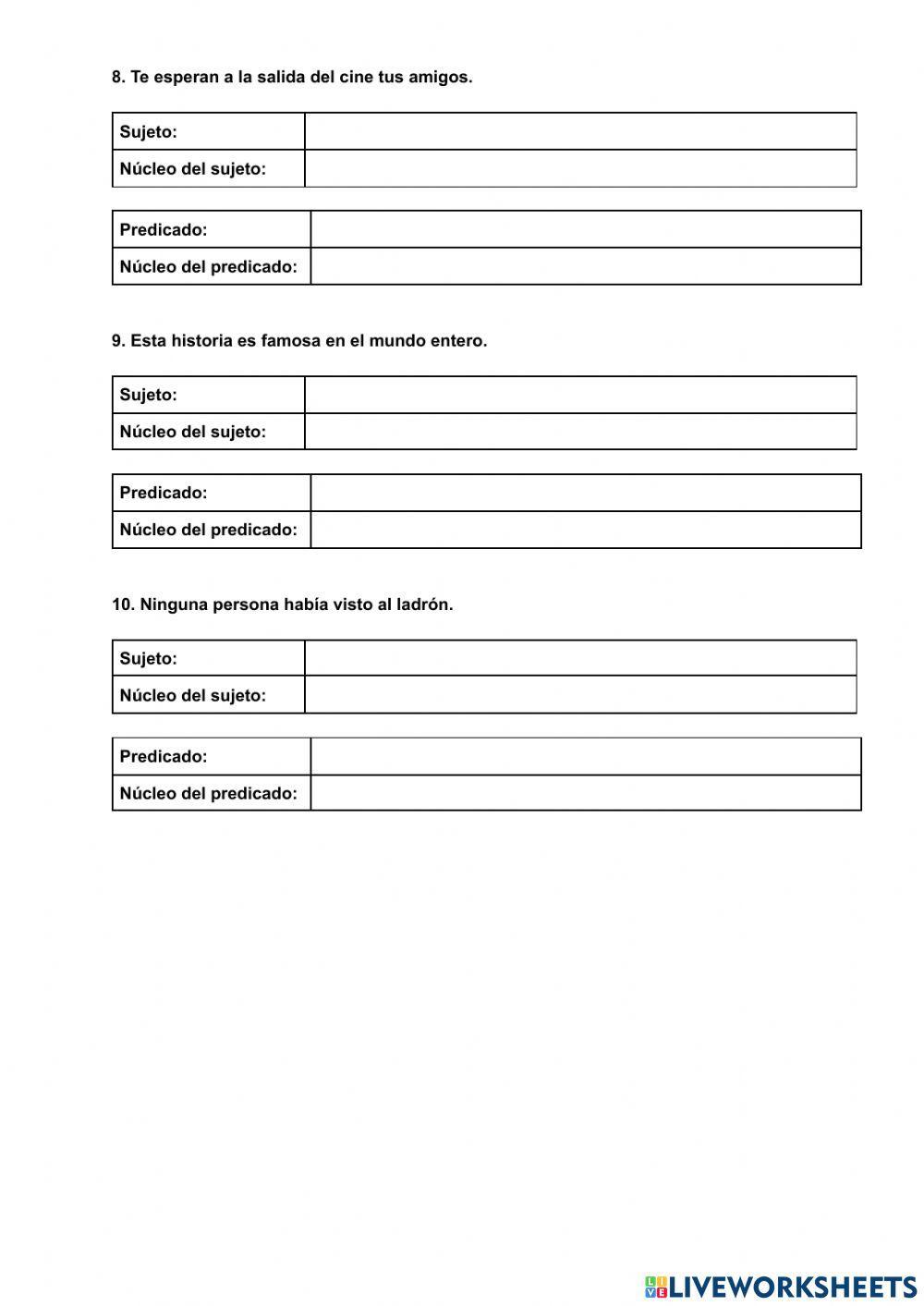 Sujeto y predicado. núcleos