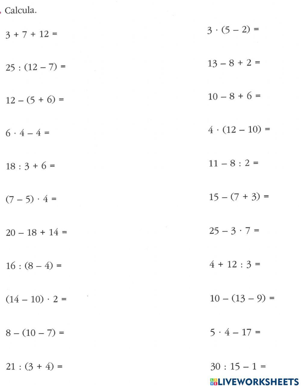 Operacions comb… | Free Interactive Worksheets | 2480939