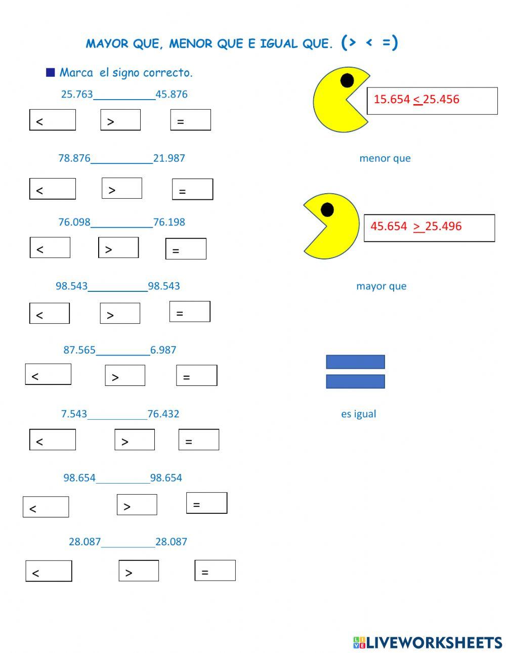 Mayor que, menor que e igual que