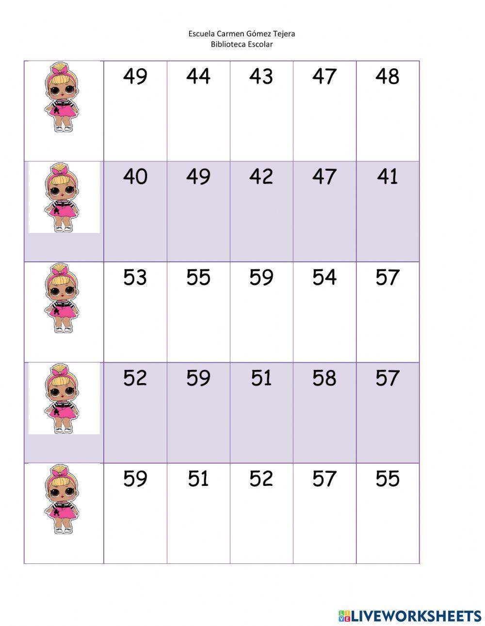 Reconocer números 30 al 59