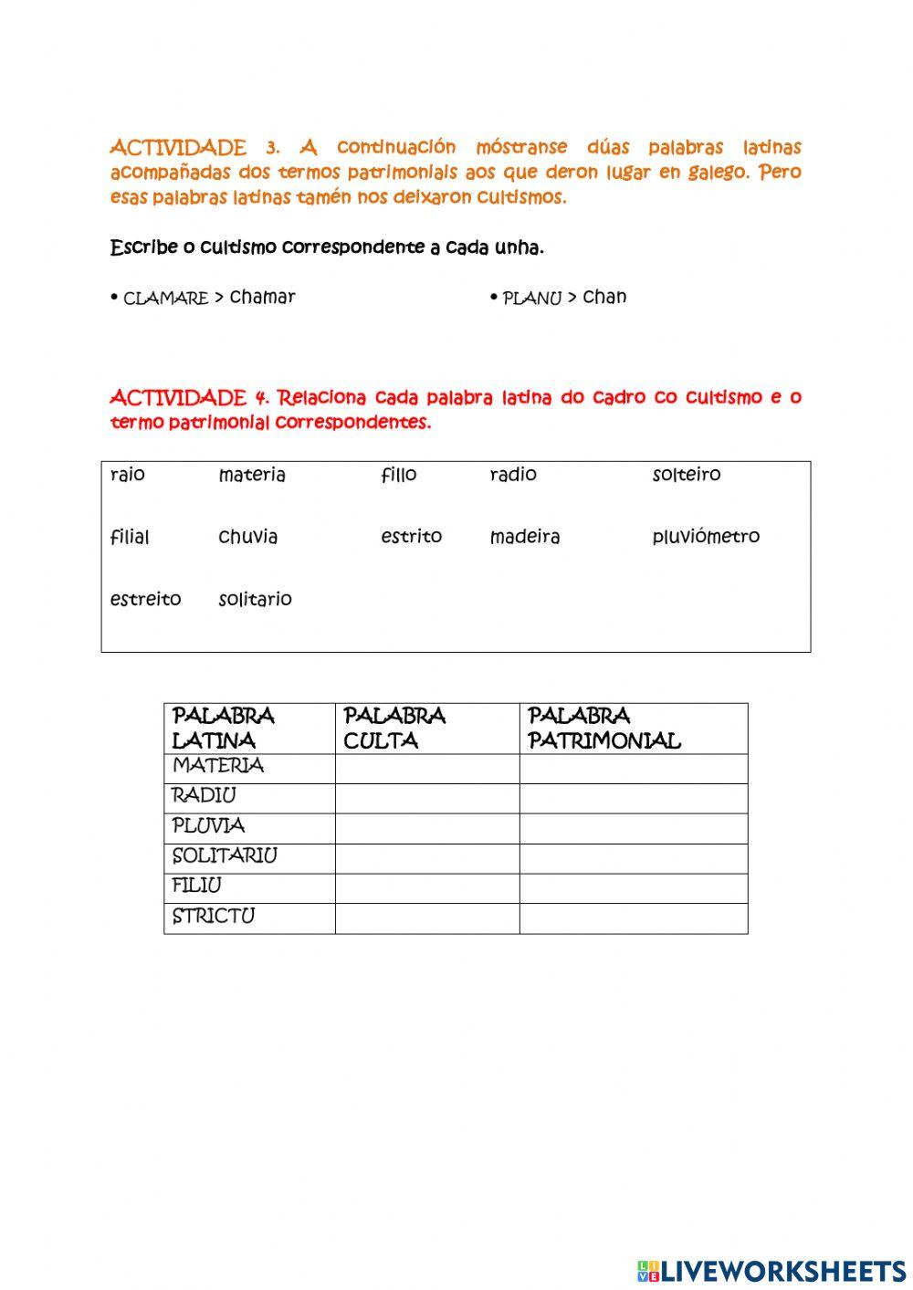 Cultismos e palabras patrimoniais