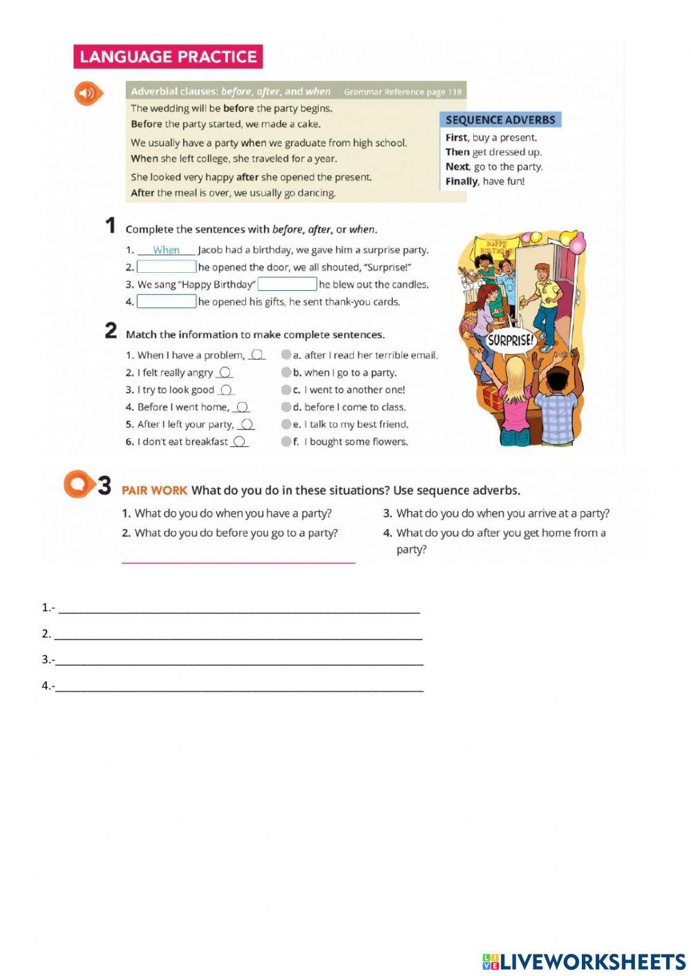 Grammar when after before