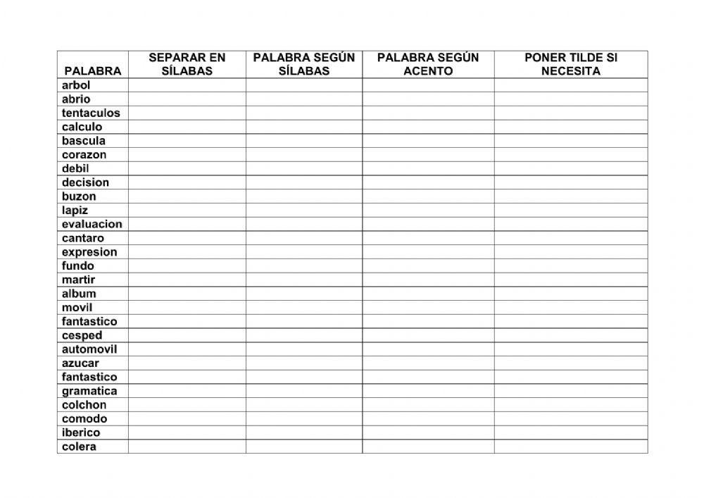 SEPARAR SÍLABAS Y ACENTUAR