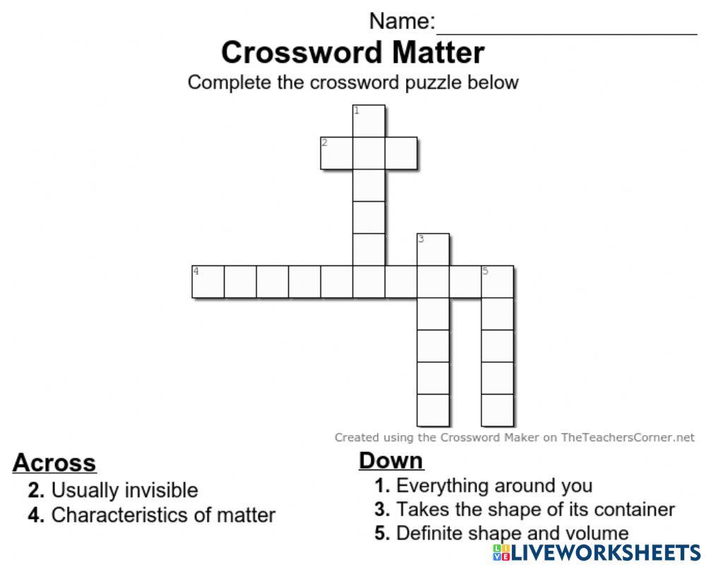 Crossword Matter worksheet | Live Worksheets