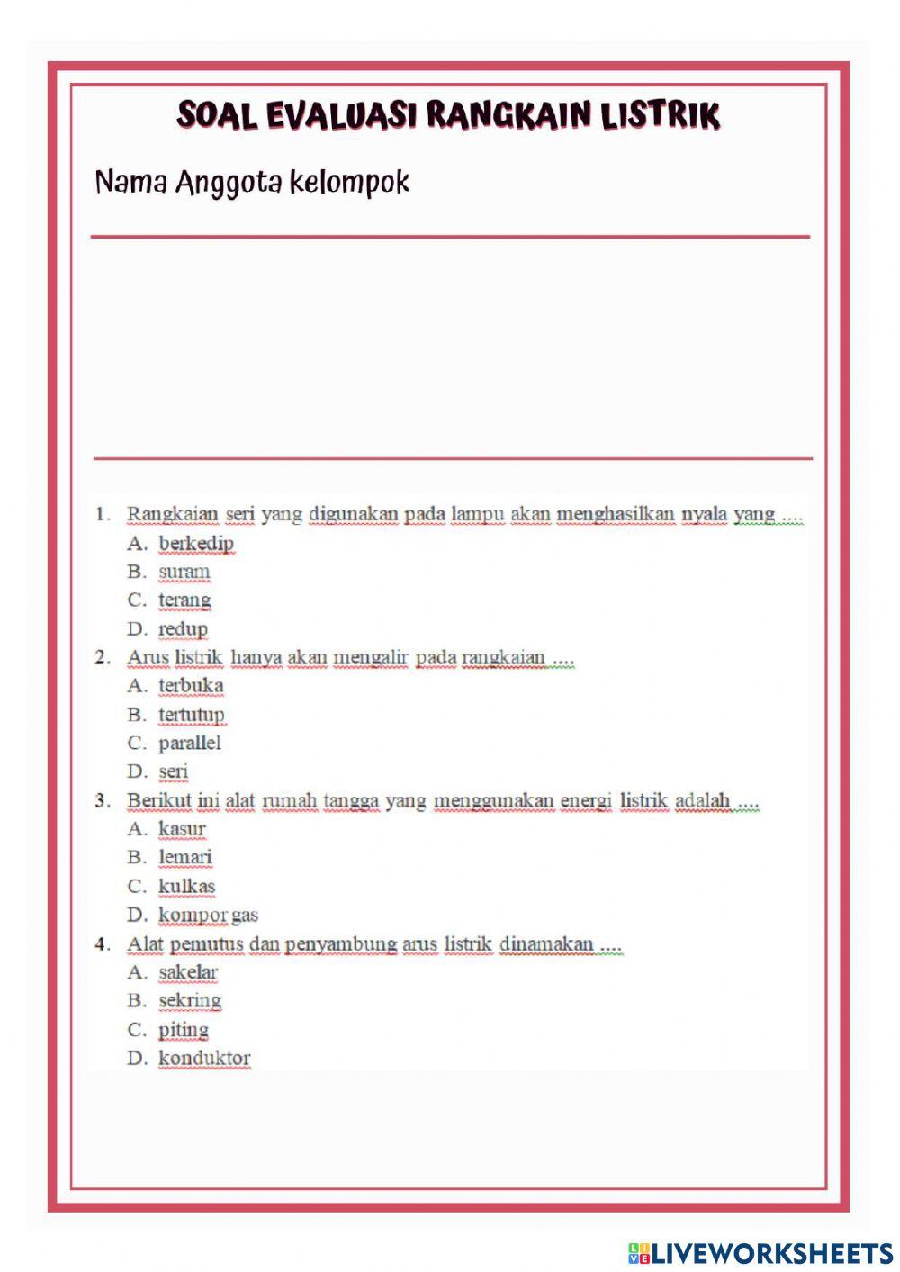 LKPD soal Evaluasi LIstrik
