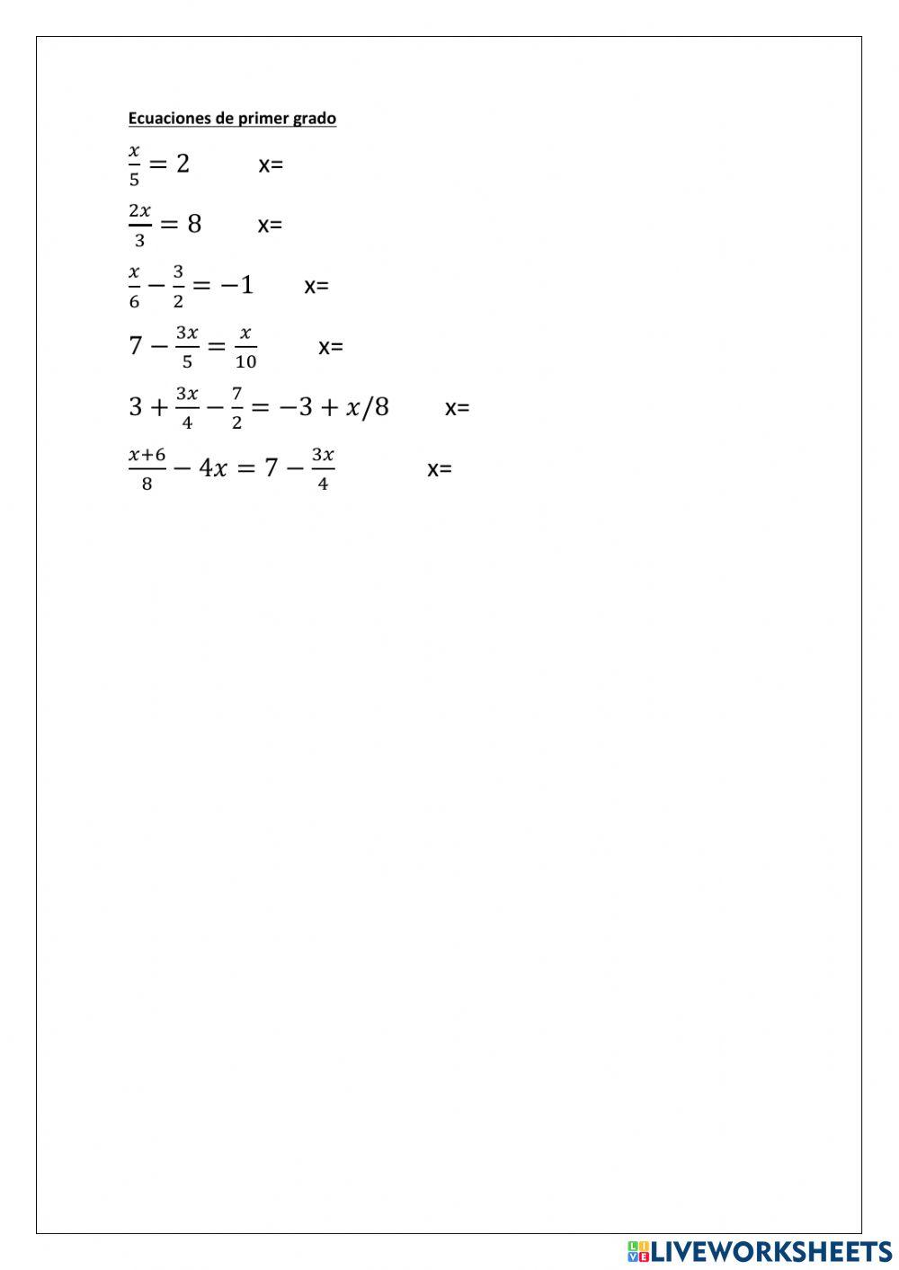 Ecuaciones de primera grado