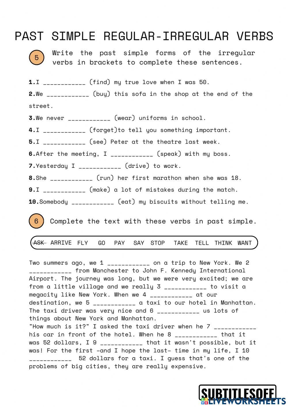 Past simple regular irregula verbs