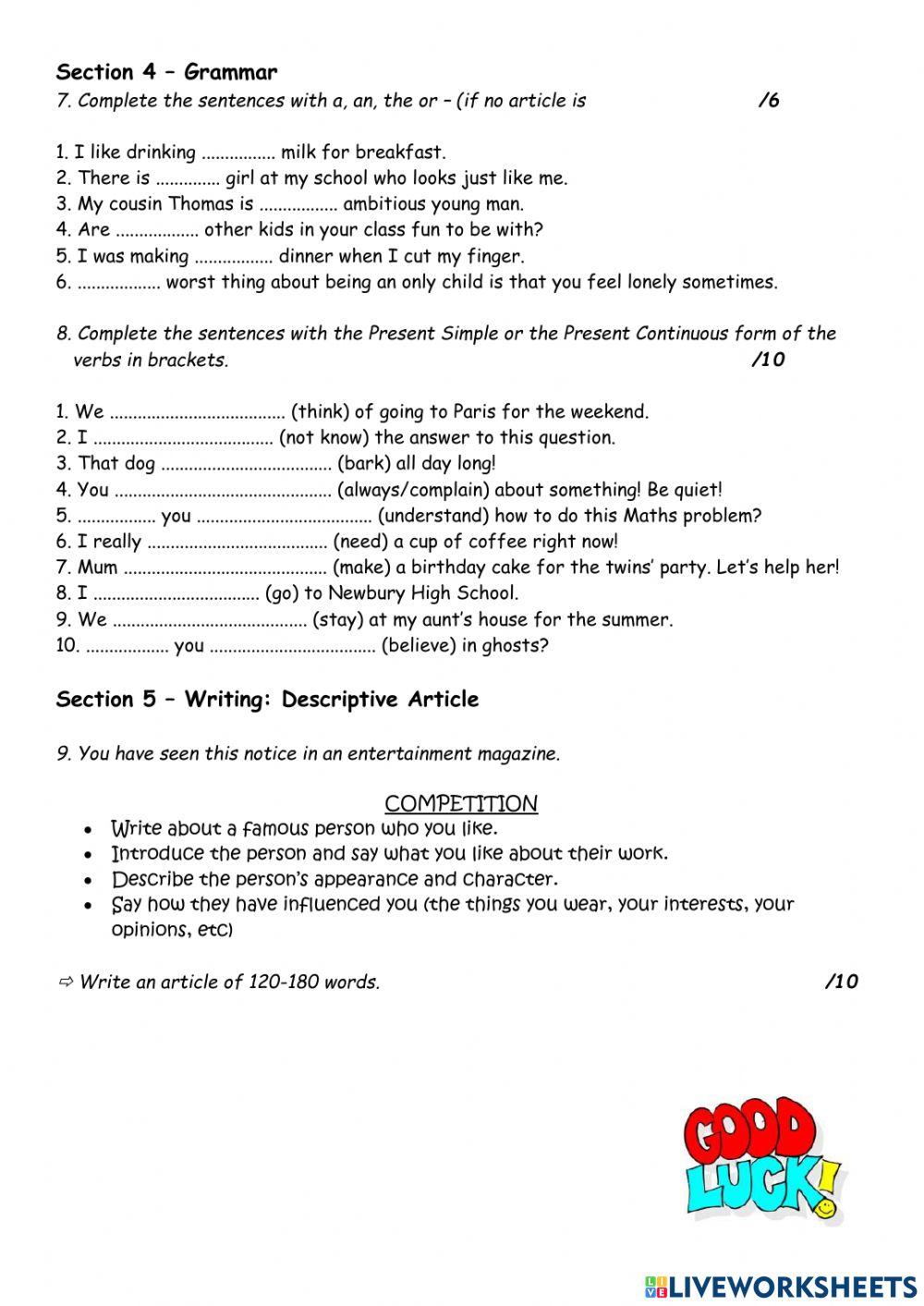 Cosmic B1+ Unit 1 Test