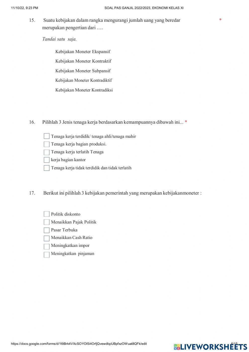 Ujian semester 1 kelas xi