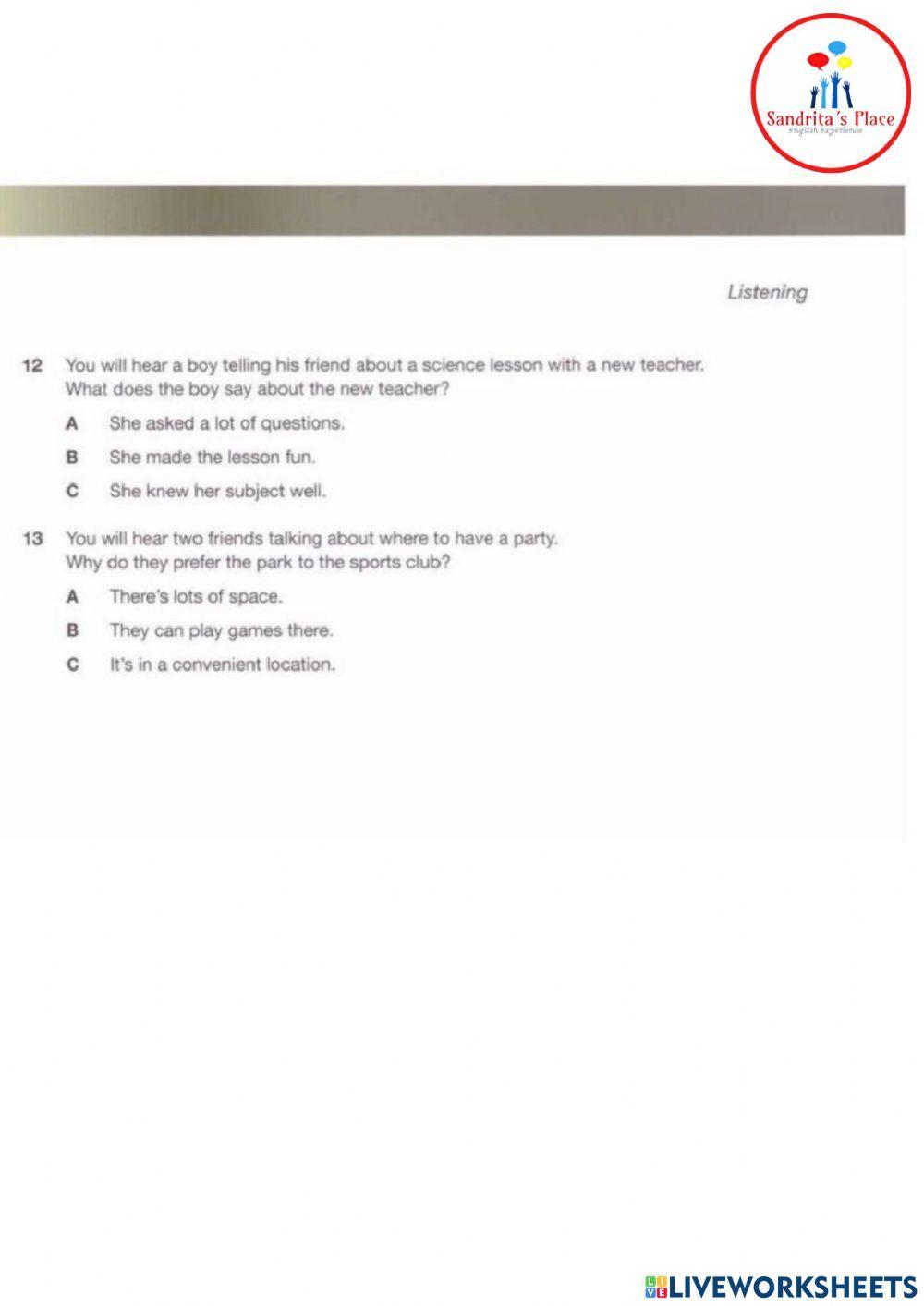 B1 Preliminary for schools 1 (2020) - TEST 1