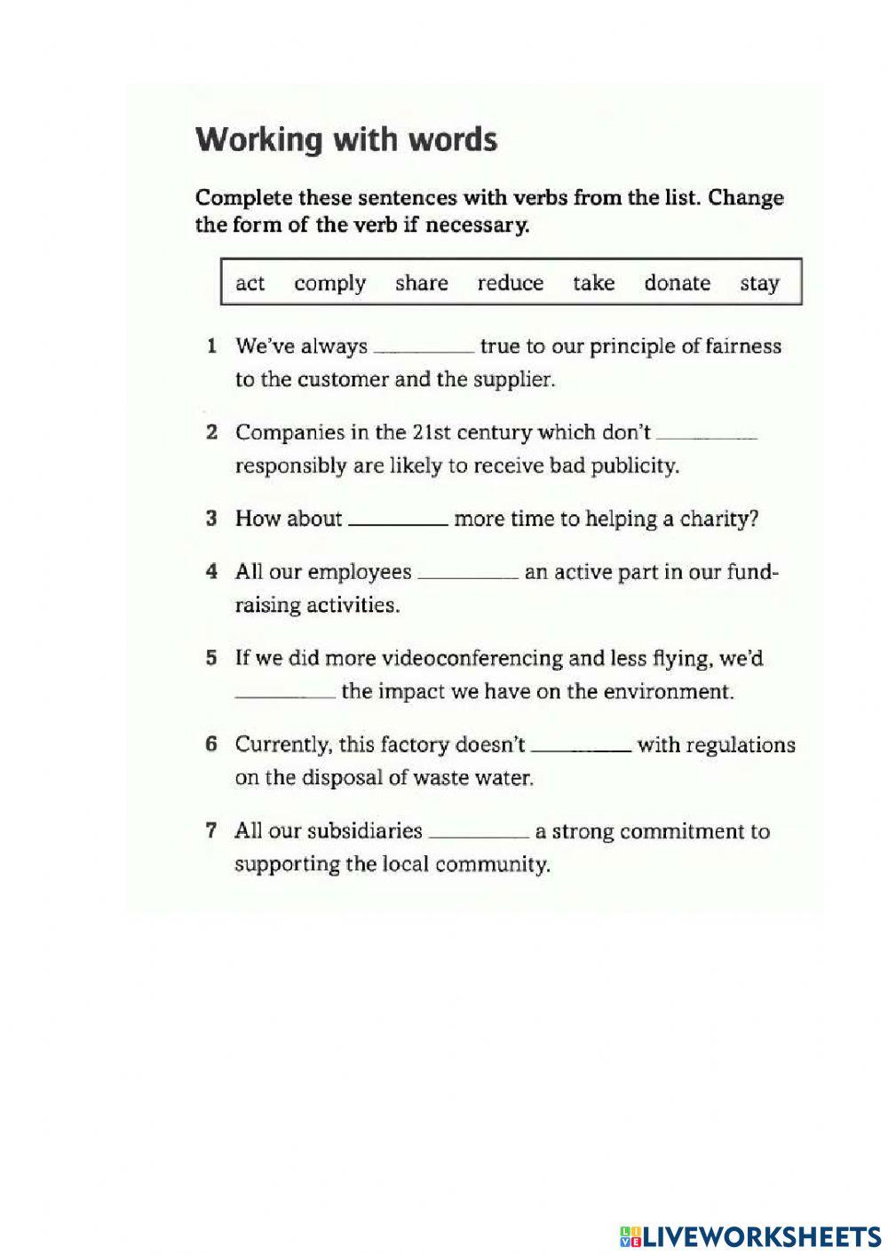 Progress test activity for upper intermediate Live Worksheets
