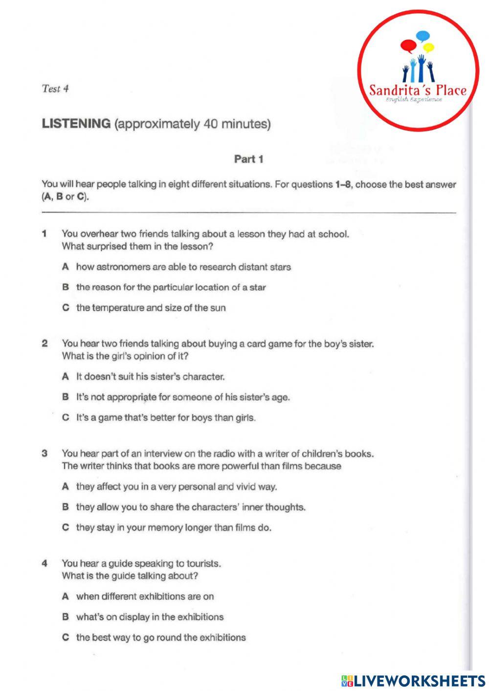First for schools 1 - test 4