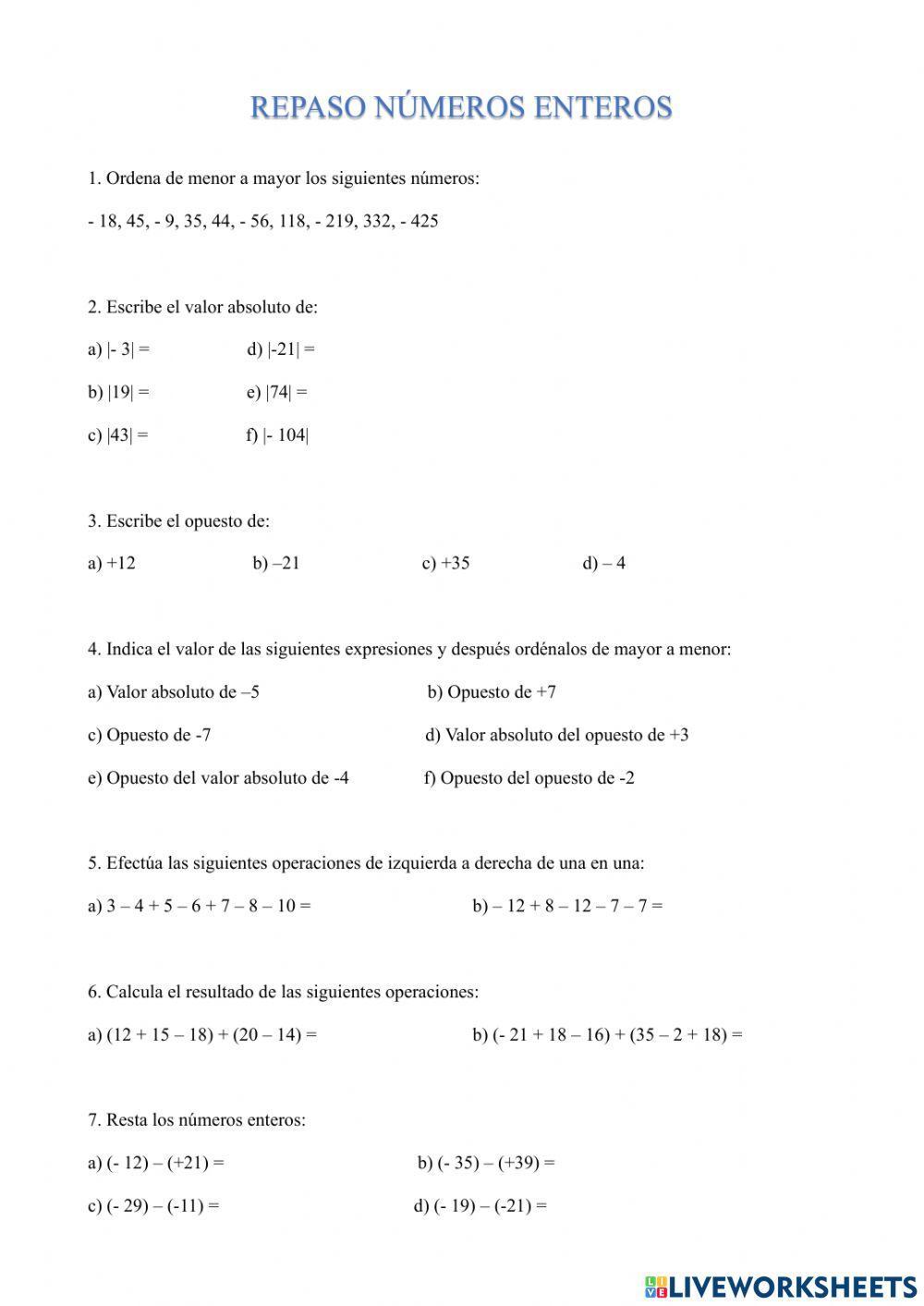 Repaso números enteros