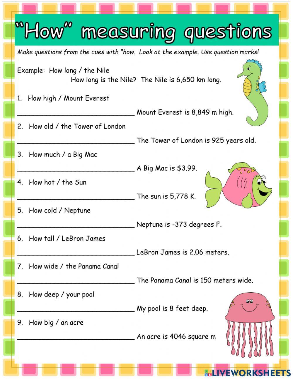 How Questions for Measuring worksheet Live Worksheets