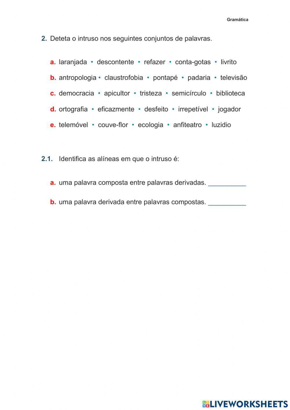 Palavras derivadas e compostas