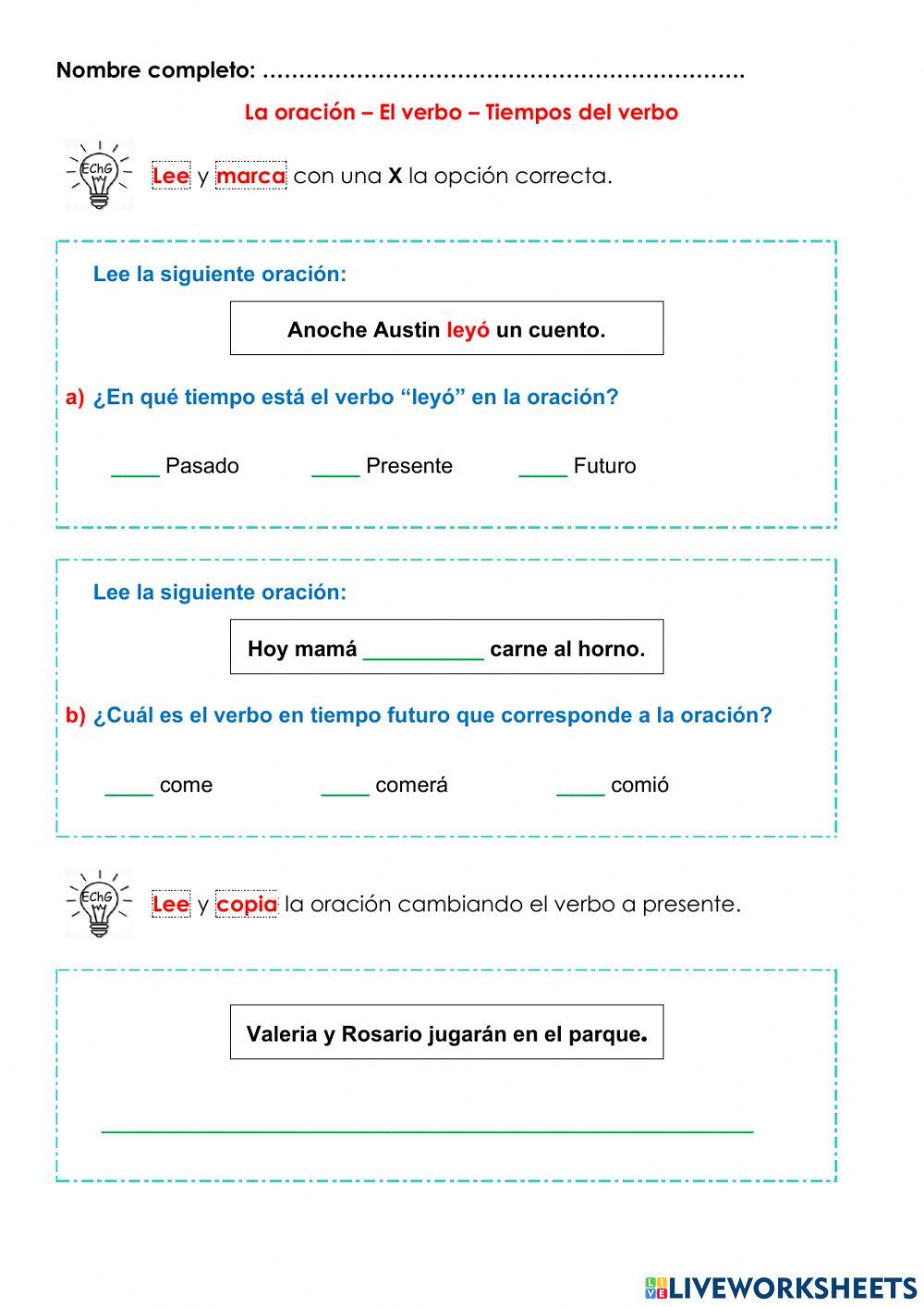 38.5 La oración Tiempo verbales: pasado, presente y futuro