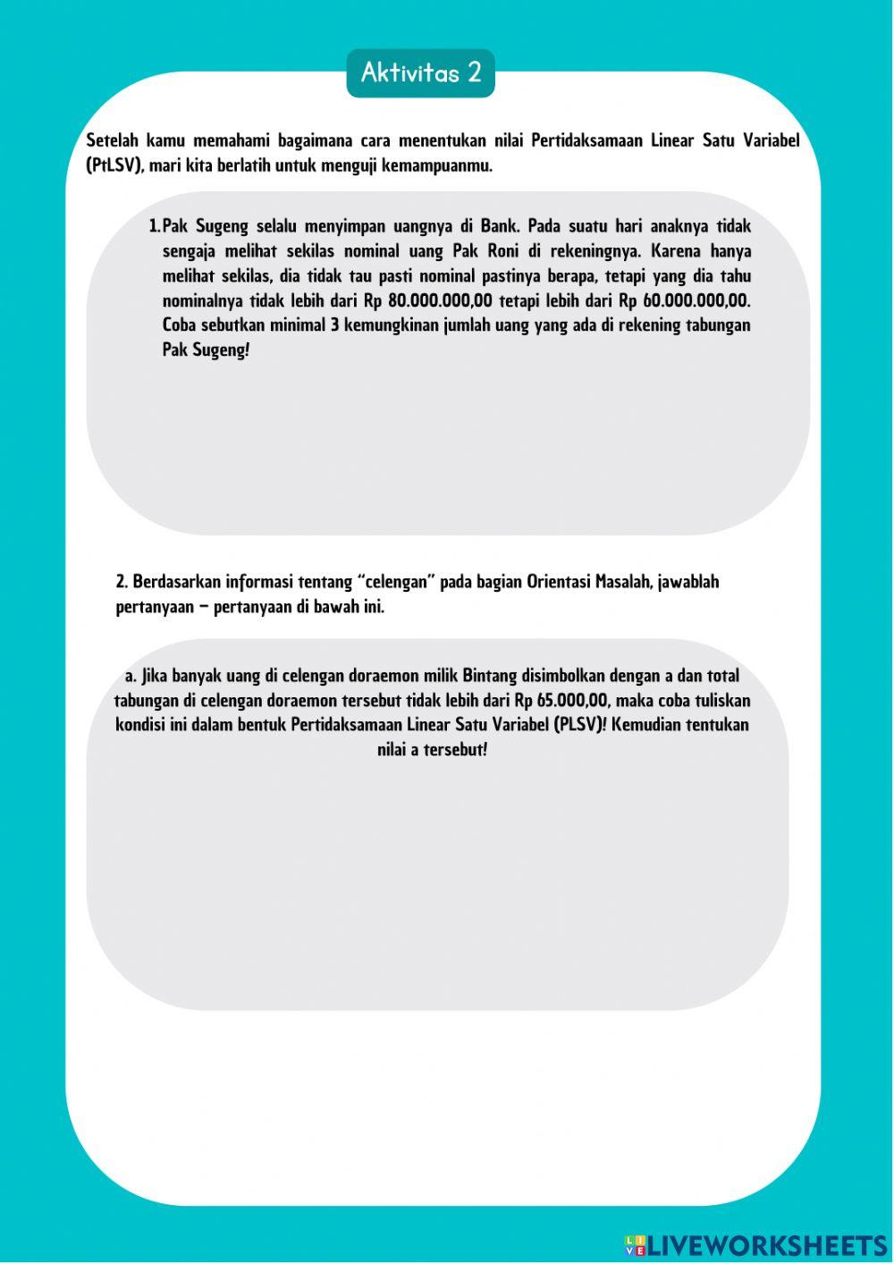 Pertidaksamaan Linier Satu Variabel