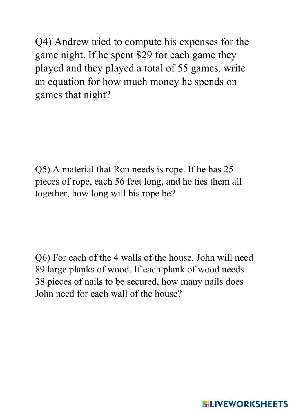 Multiplying using partial products worksheet Live Worksheets