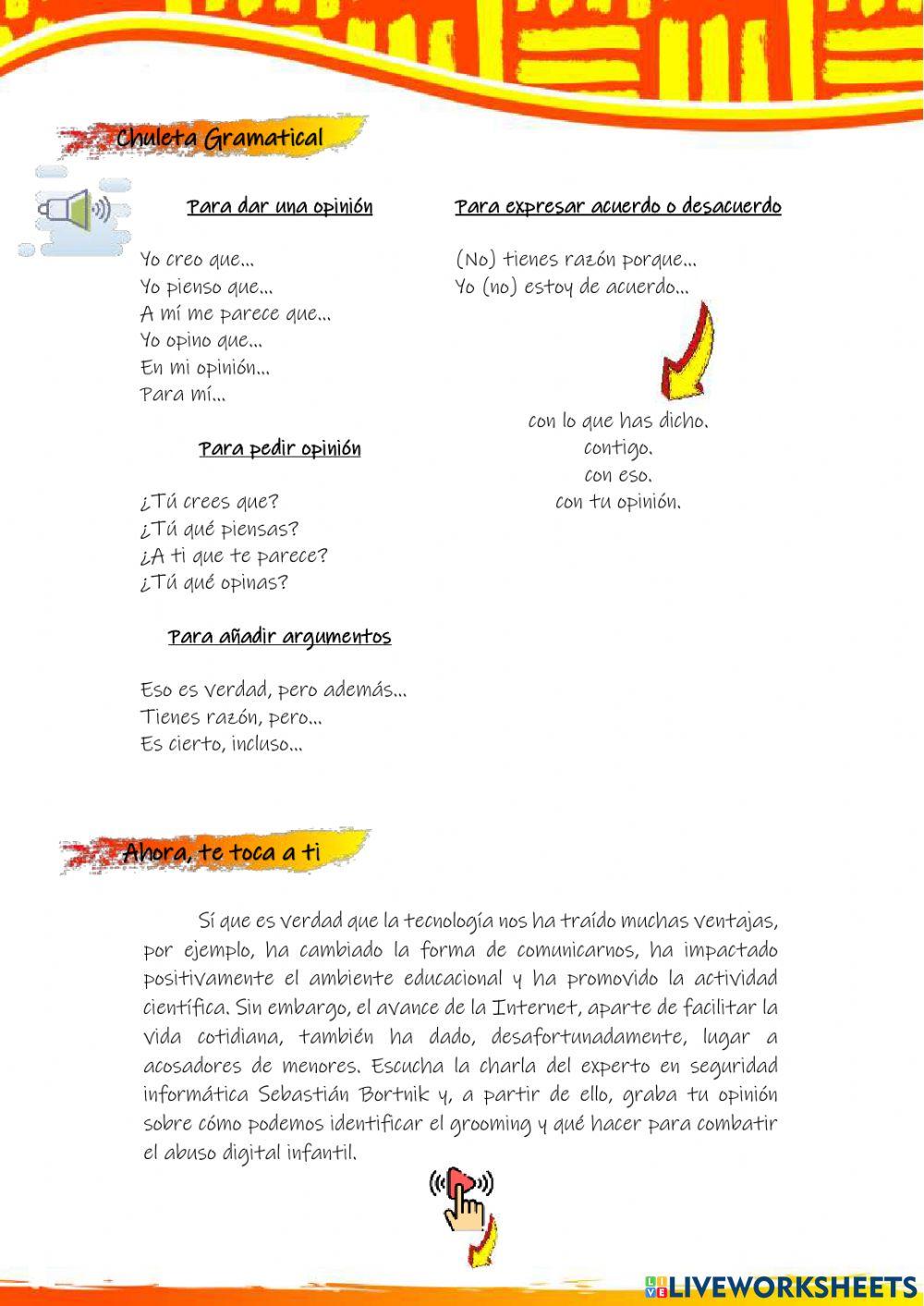 Expresar opinión en español