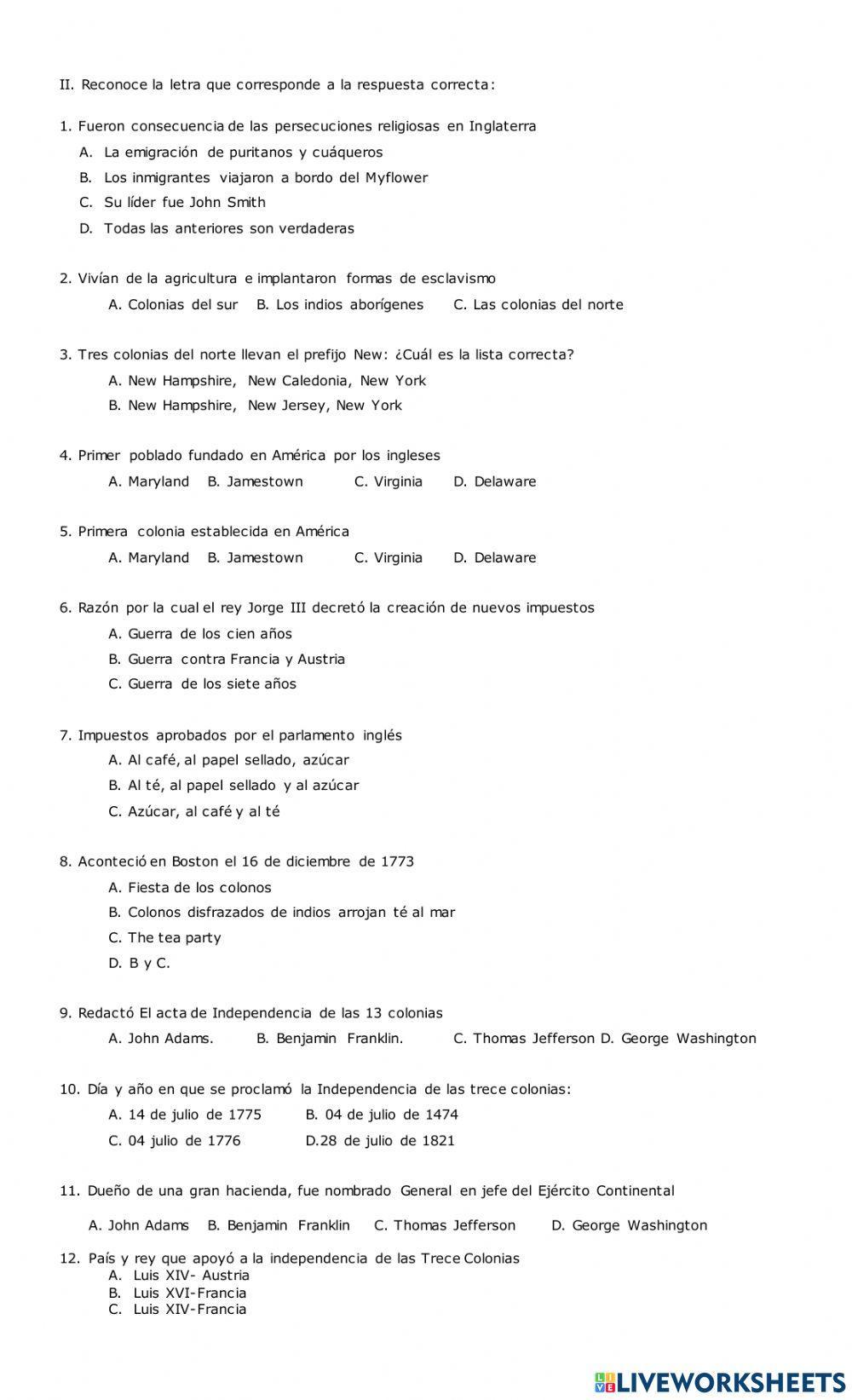 La independencia de las trece colonias