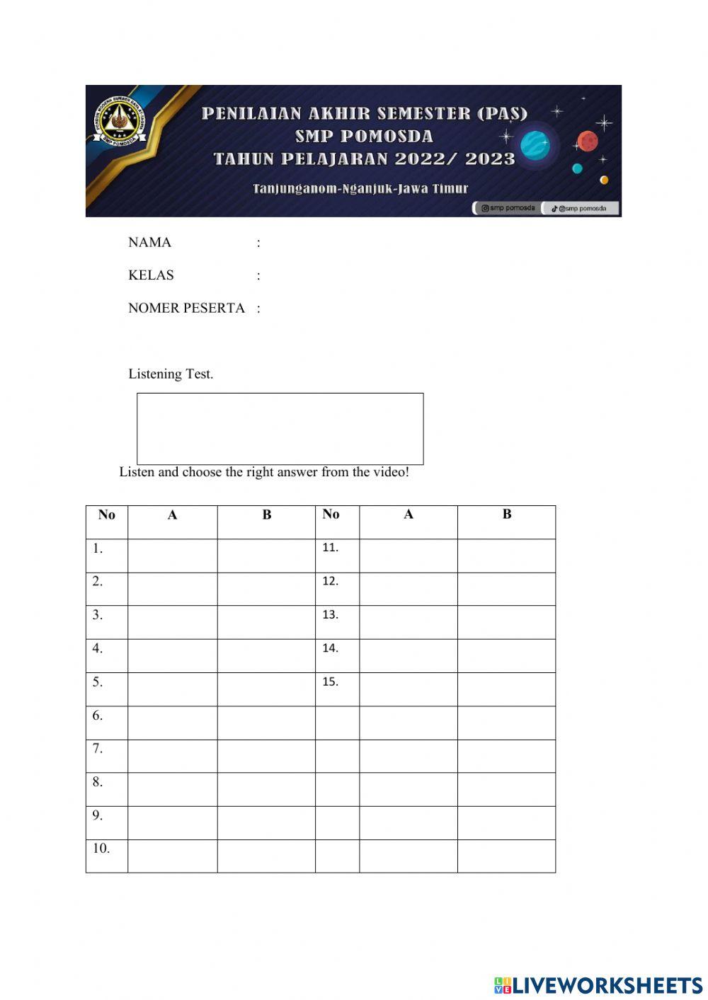 Soal bahasa inggris kelas 8 sem 1 22
