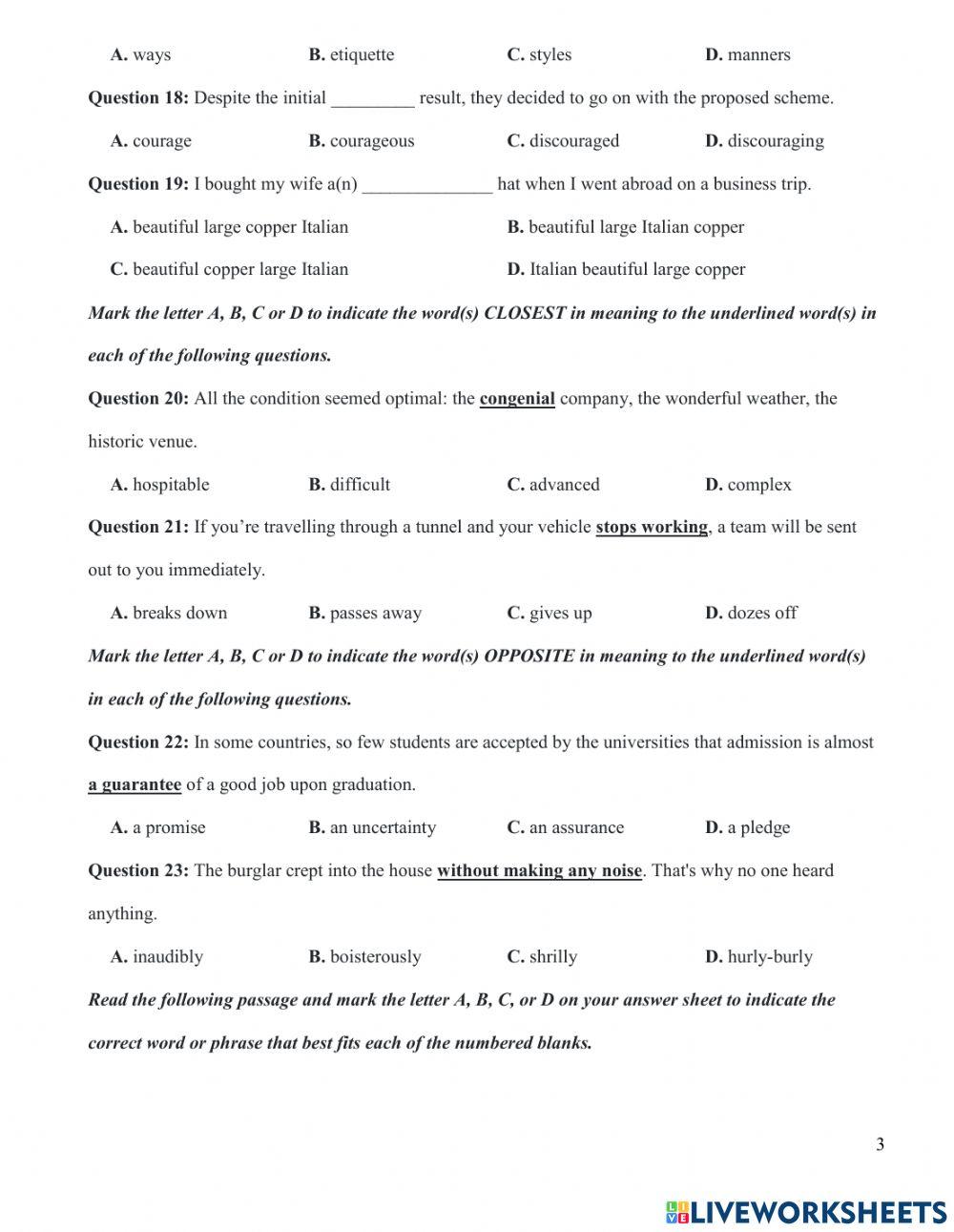 De thi tot nghiep THPT mon tieng Anh