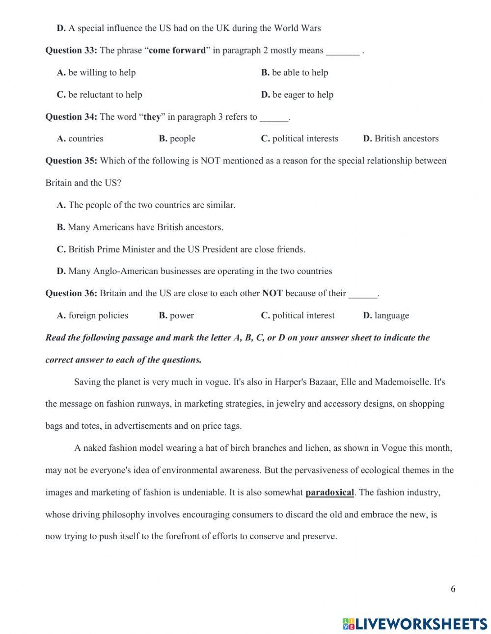 De thi tot nghiep THPT mon tieng Anh