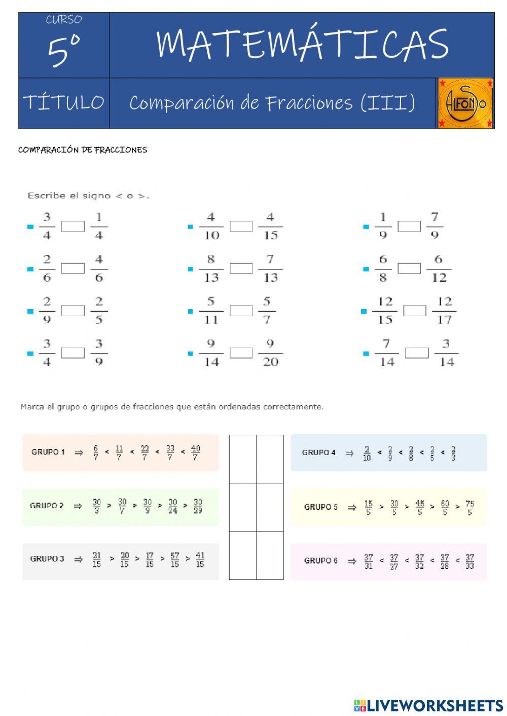 COMPARACIÓN DE FRACCIONES (iii)