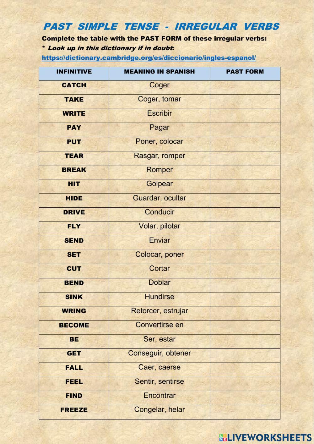 Past Simple of Irregular Verbs