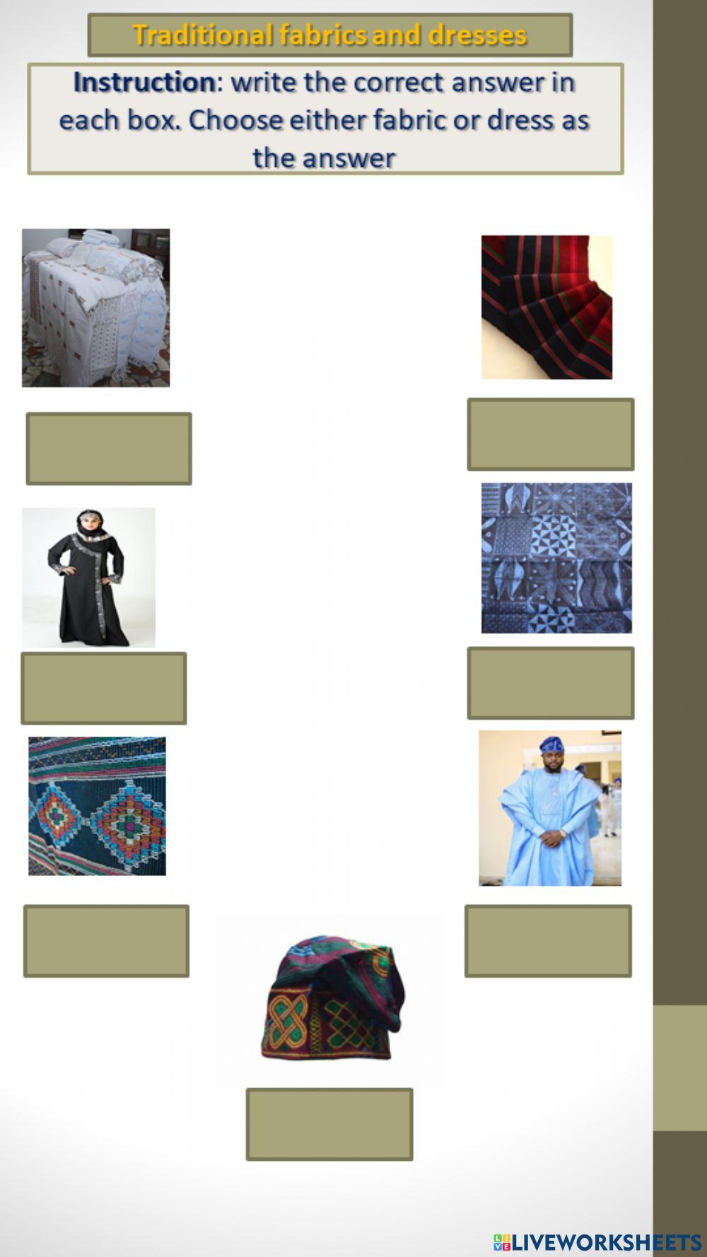 Traditional fabrics and dresses